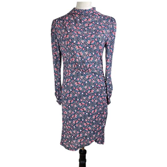 Rebecca Taylor Blue Red Floral Long Sleeve Mock Neck Stretch Zip Up Mini Dress - Picture 1 of 12